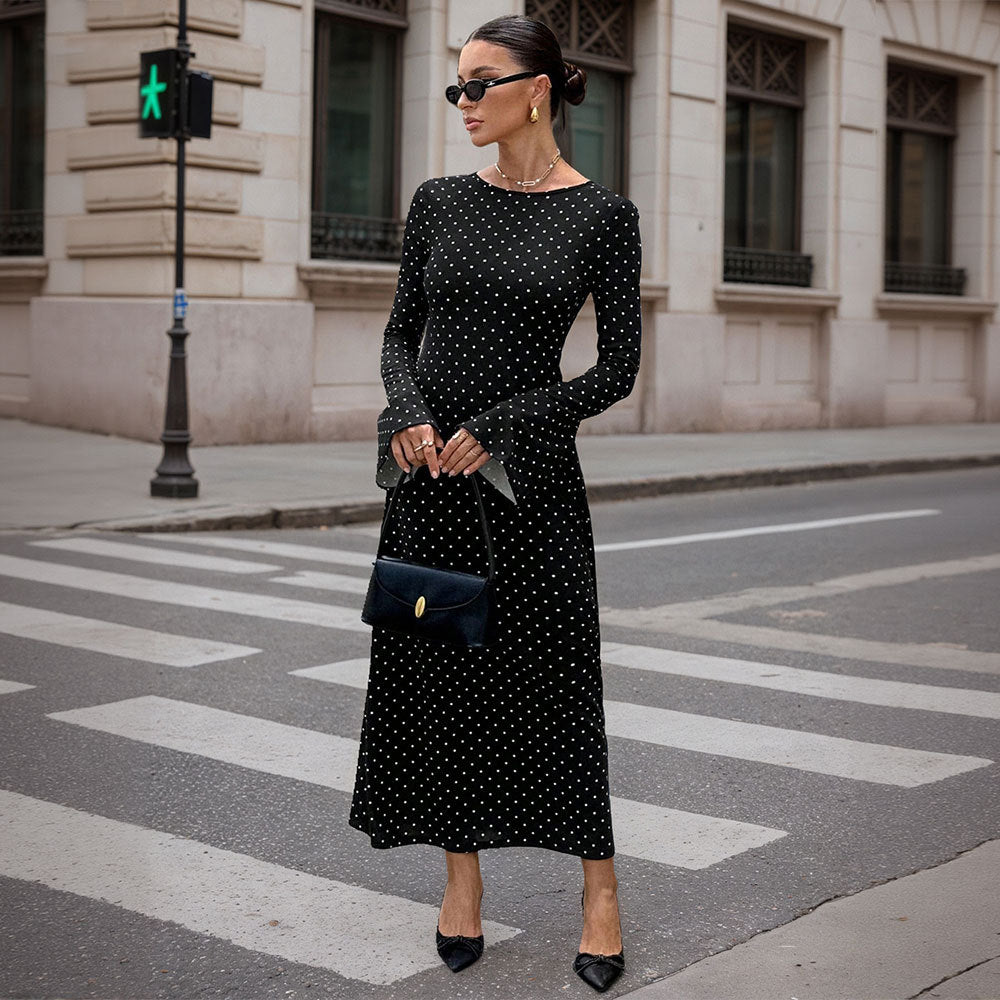 Long-Sleeve Polka Dot Maxi Dress