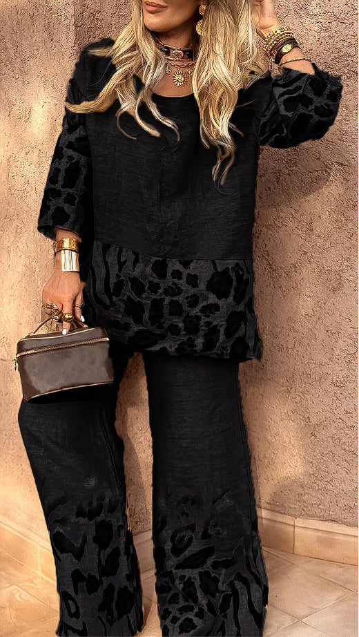 Leopard Print Printed Two-piece Suit