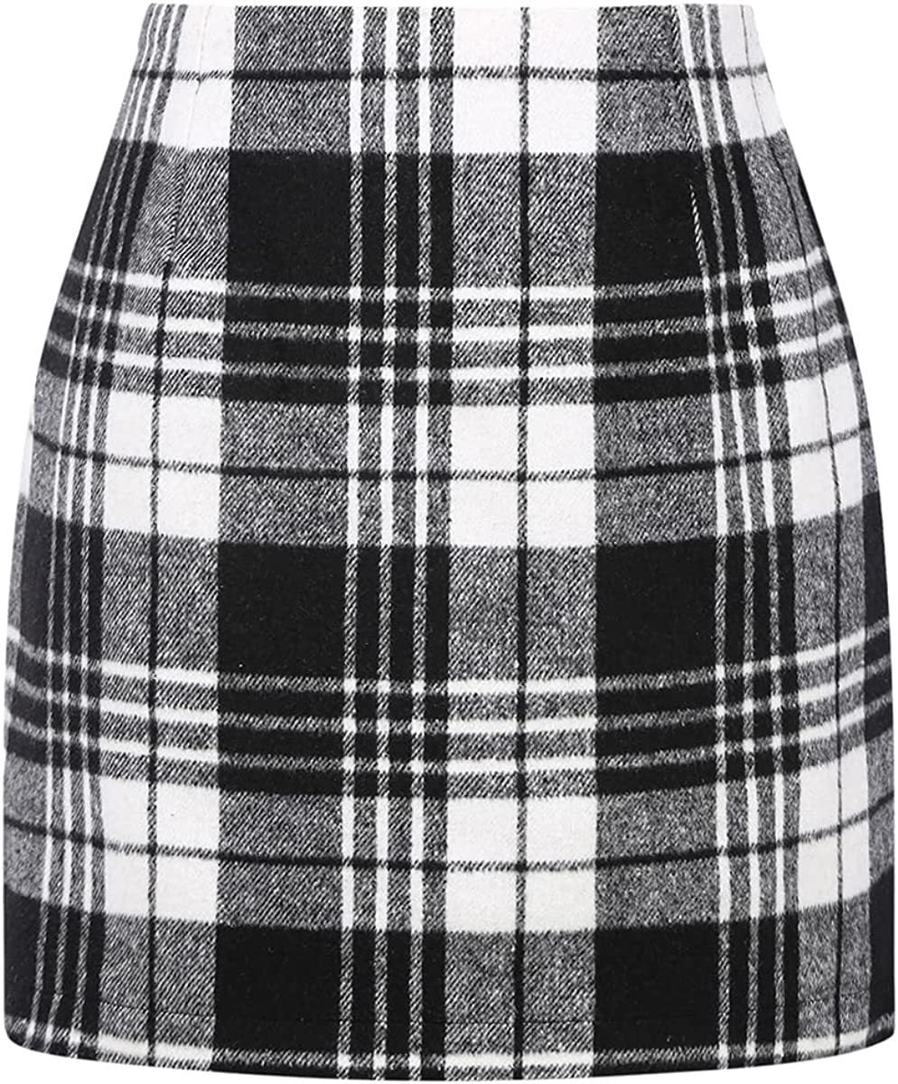 Women’s High Waist Plaid Wool Pencil Mini Skirt