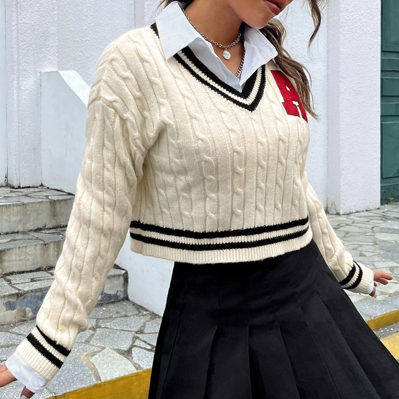 Striped V-Neck Knitted Shirt