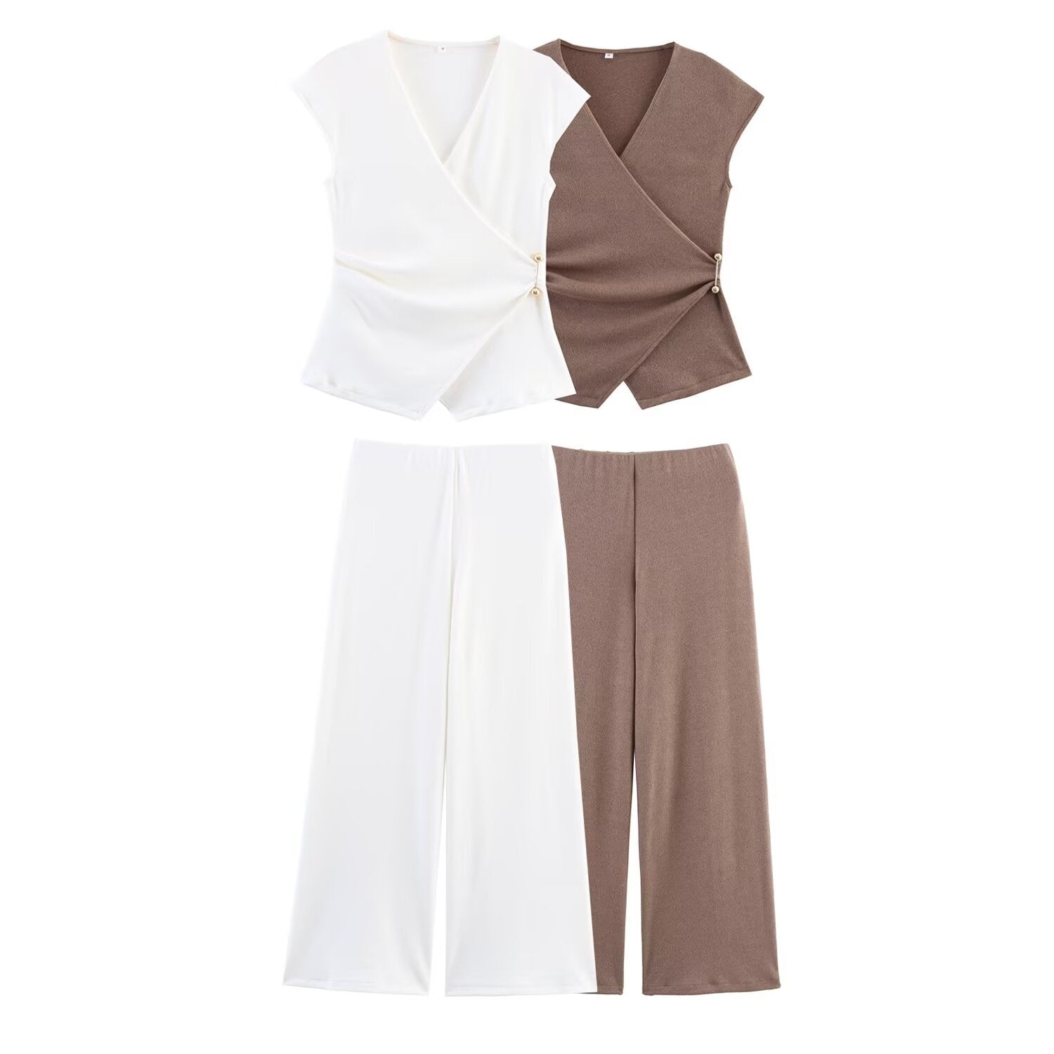 Pin Textured Top Wide Leg Pants