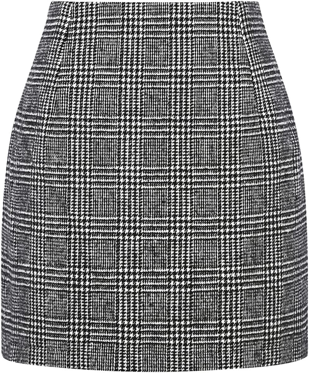 Women’s High Waist Plaid Wool Pencil Mini Skirt