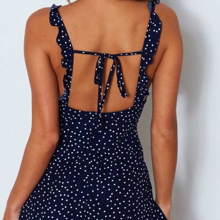 Polka-dot Strappy Women Summer Fashion Beach Sundress