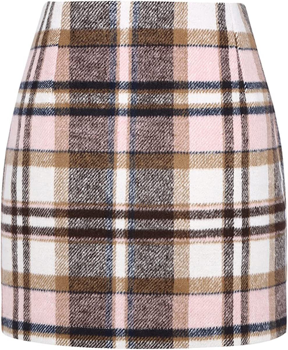 Women’s High Waist Plaid Wool Pencil Mini Skirt