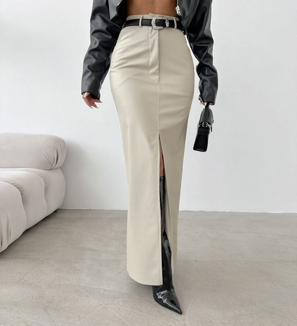 Elegant High Waist Leather Skirt