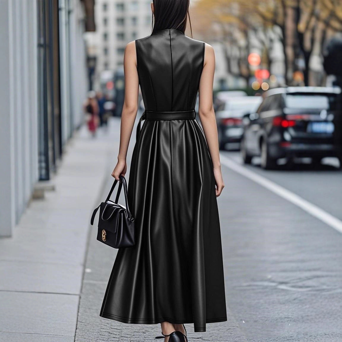 Fashionable  Sleeveless Belt Long Dress