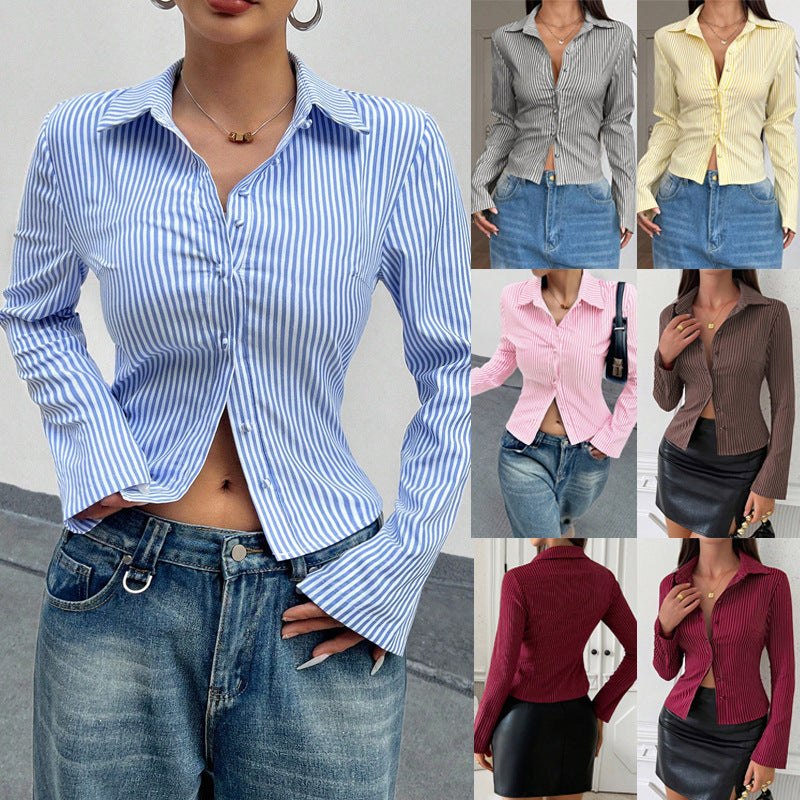 V-Neck Striped Long-Sleeve Top