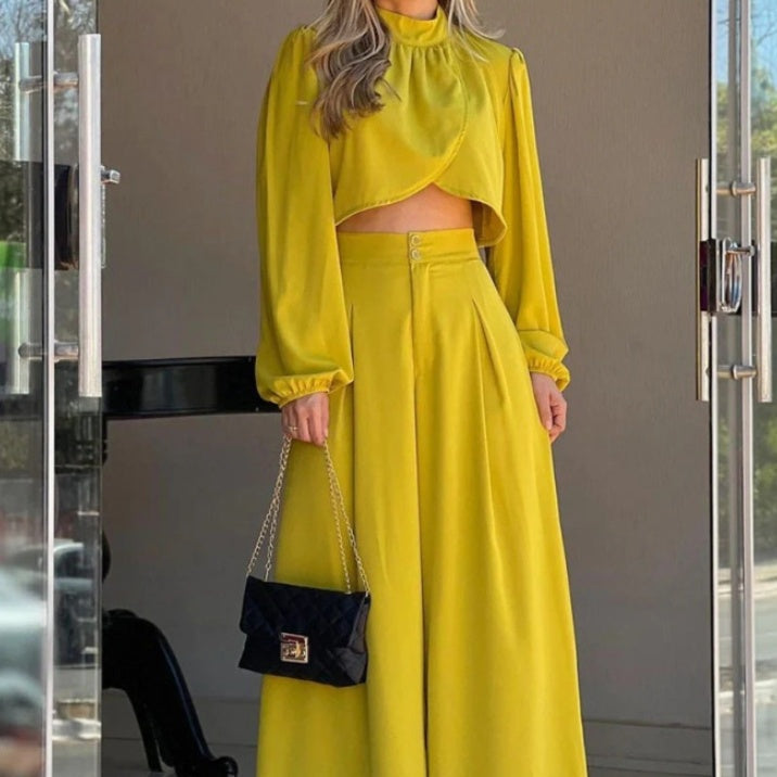 Top And High-waisted Wide-leg  Set
