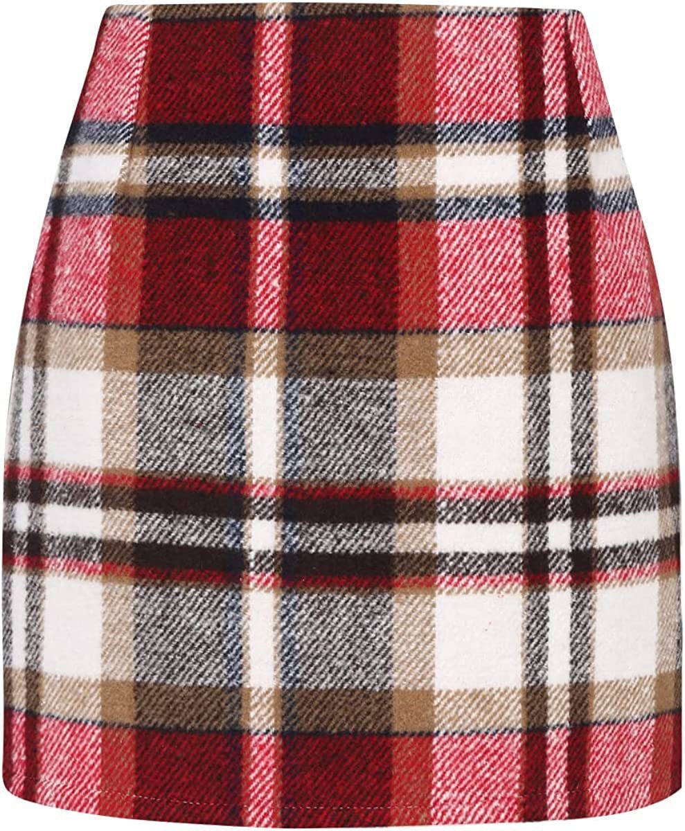 Women’s High Waist Plaid Wool Pencil Mini Skirt