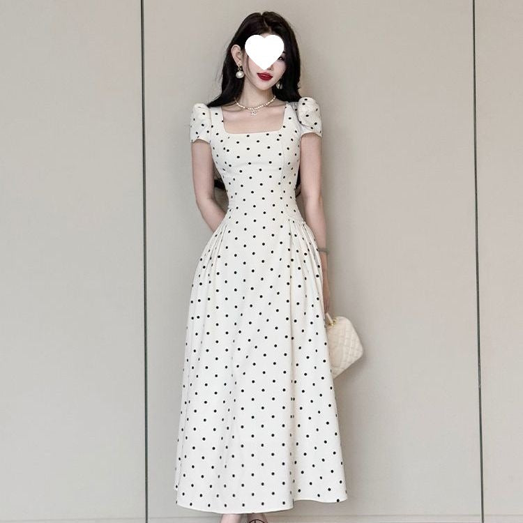 Polka-dot Square-neck Dress