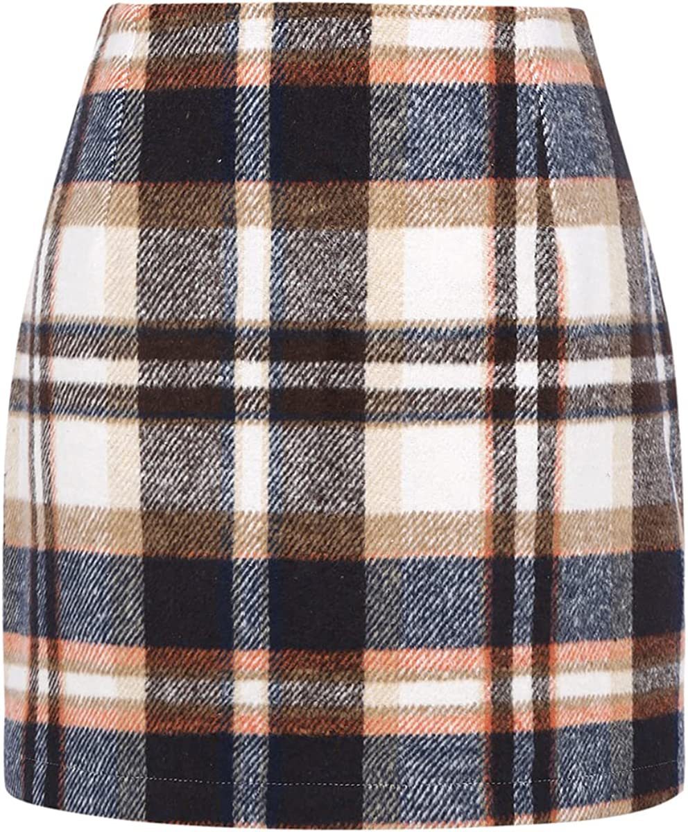 Women’s High Waist Plaid Wool Pencil Mini Skirt